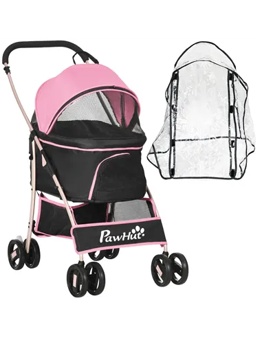 PawHut Detachable Pet Stroller with Rain Cover, 3 In 1 Cat Dog Pushchair, Foldable Carrying Bag w/ Universal Wheels, Brake, Cano