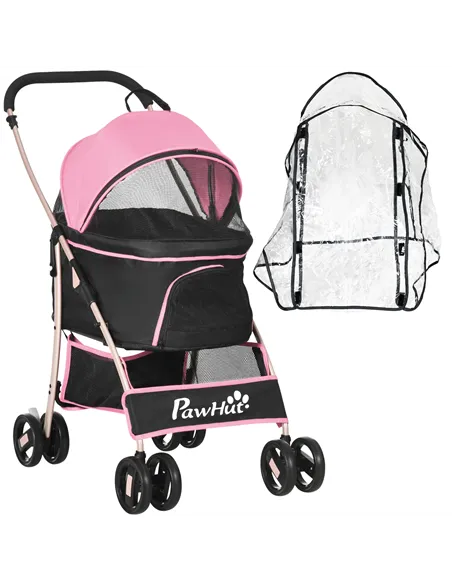 PawHut Detachable Pet Stroller with Rain Cover, 3 In 1 Cat Dog Pushchair, Foldable Carrying Bag w/ Universal Wheels, Brake, Cano