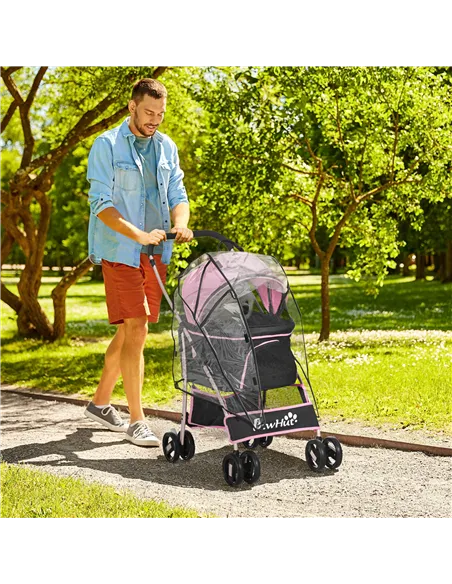 PawHut Detachable Pet Stroller with Rain Cover, 3 In 1 Cat Dog Pushchair, Foldable Carrying Bag w/ Universal Wheels, Brake, Cano
