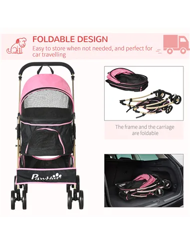 PawHut Detachable Pet Stroller with Rain Cover, 3 In 1 Cat Dog Pushchair, Foldable Carrying Bag w/ Universal Wheels, Brake, Cano
