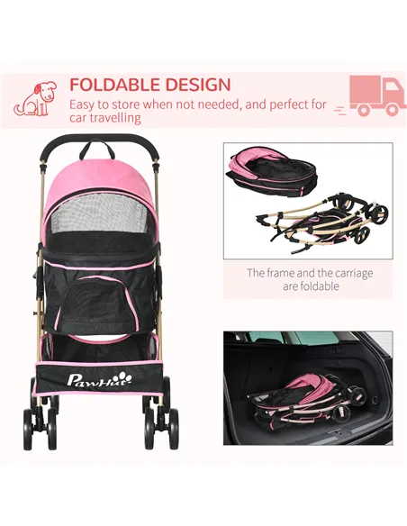 PawHut Detachable Pet Stroller with Rain Cover, 3 In 1 Cat Dog Pushchair, Foldable Carrying Bag w/ Universal Wheels, Brake, Cano