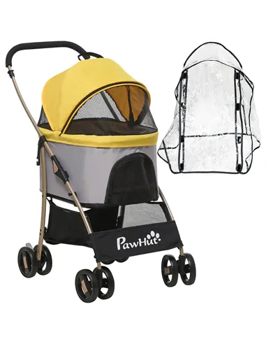 PawHut Detachable Pet Stroller with Rain Cover, 3 In 1 Cat Dog Pushchair, Foldable Carrying Bag w/ Universal Wheels, Brake, Cano