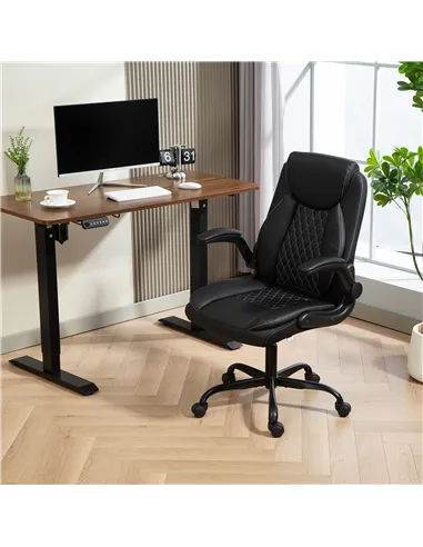 HOMCOM Faux Leather Office Chair. with Flip-Up Armrests - Black