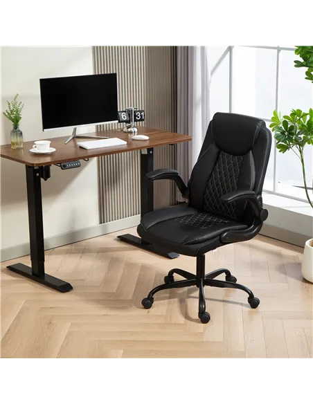 HOMCOM Faux Leather Office Chair. with Flip-Up Armrests - Black