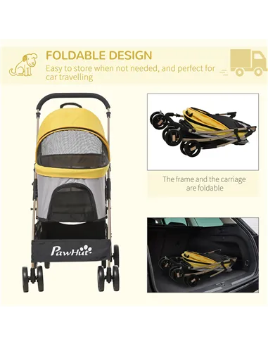 PawHut Detachable Pet Stroller with Rain Cover, 3 In 1 Cat Dog Pushchair, Foldable Carrying Bag w/ Universal Wheels, Brake, Cano