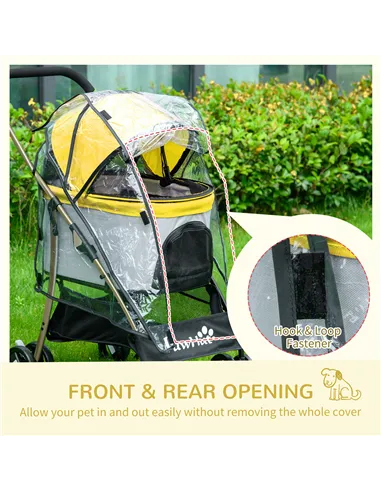 PawHut Detachable Pet Stroller with Rain Cover, 3 In 1 Cat Dog Pushchair, Foldable Carrying Bag w/ Universal Wheels, Brake, Cano