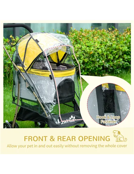PawHut Detachable Pet Stroller with Rain Cover, 3 In 1 Cat Dog Pushchair, Foldable Carrying Bag w/ Universal Wheels, Brake, Cano