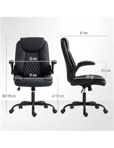 HOMCOM Faux Leather Office Chair. with Flip-Up Armrests - Black
