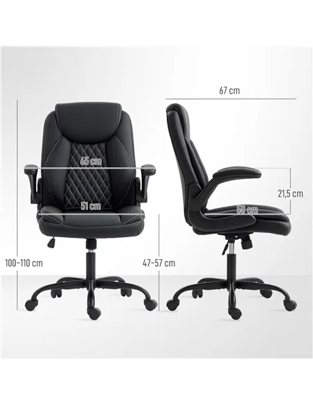 HOMCOM Faux Leather Office Chair. with Flip-Up Armrests - Black