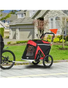 PawHut 2 in 1 Aluminium Foldable Dog Bike Trailer, Pet Stroller, for Medium Dogs - Red 2