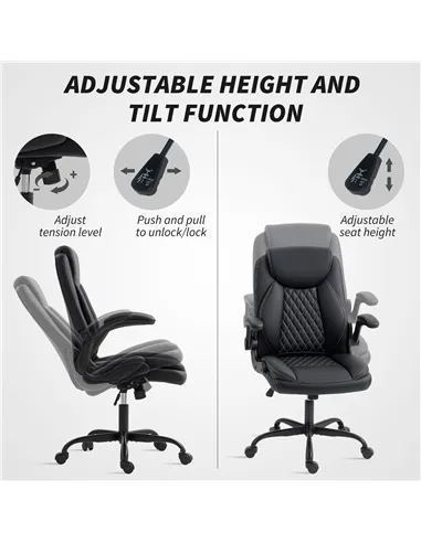 HOMCOM Faux Leather Office Chair. with Flip-Up Armrests - Black