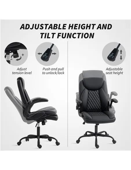 HOMCOM Faux Leather Office Chair. with Flip-Up Armrests - Black