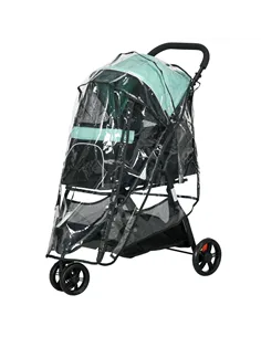 PawHut Foldable Pet Stroller w/ Rain Cover, for XS Dogs, S Dogs - Green