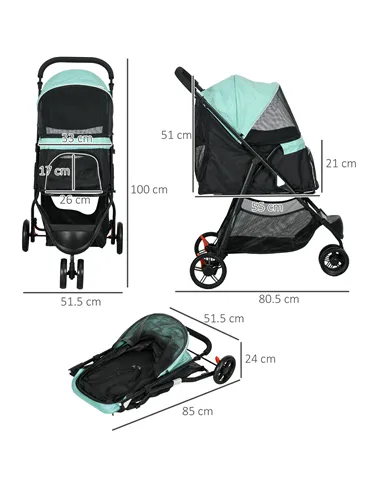 PawHut Foldable Pet Stroller w/ Rain Cover, for XS Dogs, S Dogs - Green