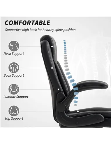 HOMCOM Faux Leather Office Chair. with Flip-Up Armrests - Black