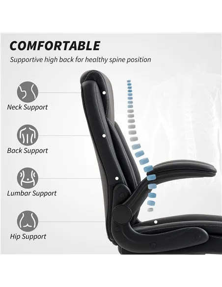 HOMCOM Faux Leather Office Chair. with Flip-Up Armrests - Black