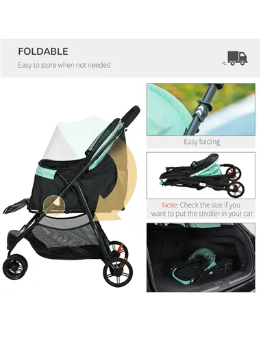 PawHut Foldable Pet Stroller w/ Rain Cover, for XS Dogs, S Dogs - Green