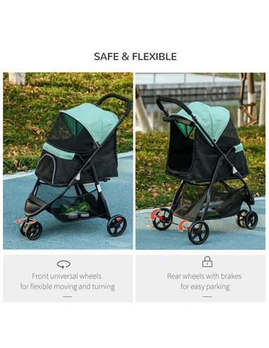 PawHut Foldable Pet Stroller w/ Rain Cover, for XS Dogs, S Dogs - Green