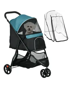 PawHut Foldable Pet Stroller w/ Rain Cover, for XS Dogs, S Dogs - Dark Green