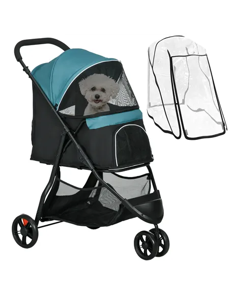 PawHut Foldable Pet Stroller w/ Rain Cover, for XS Dogs, S Dogs - Dark Green