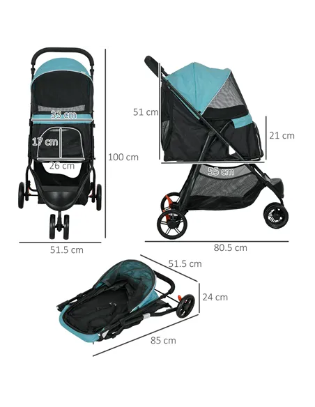 PawHut Foldable Pet Stroller w/ Rain Cover, for XS Dogs, S Dogs - Dark Green