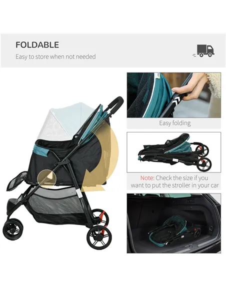 PawHut Foldable Pet Stroller w/ Rain Cover, for XS Dogs, S Dogs - Dark Green