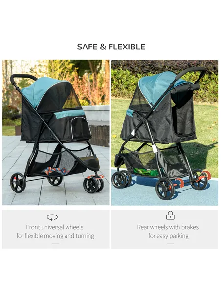 PawHut Foldable Pet Stroller w/ Rain Cover, for XS Dogs, S Dogs - Dark Green