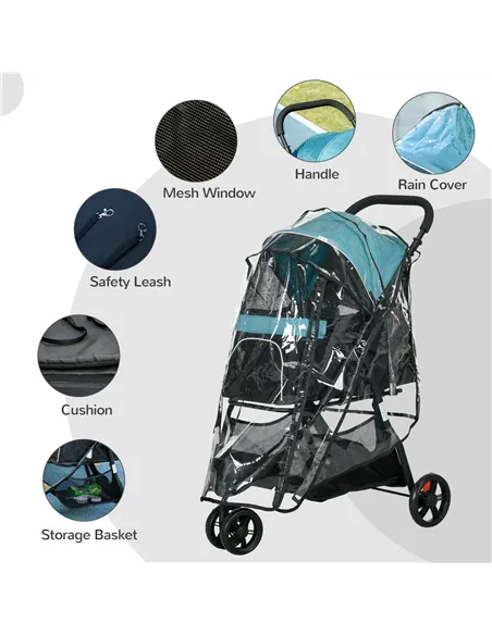 PawHut Foldable Pet Stroller w/ Rain Cover, for XS Dogs, S Dogs - Dark Green