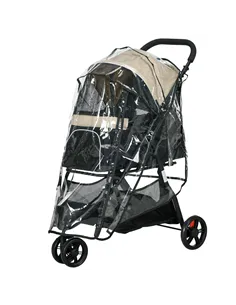 PawHut Foldable Pet Stroller w/ Rain Cover, for XS Dogs, S Dogs - Khaki