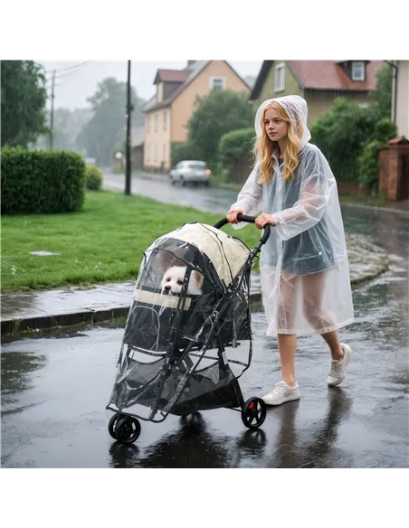 PawHut Foldable Pet Stroller w/ Rain Cover, for XS Dogs, S Dogs - Khaki