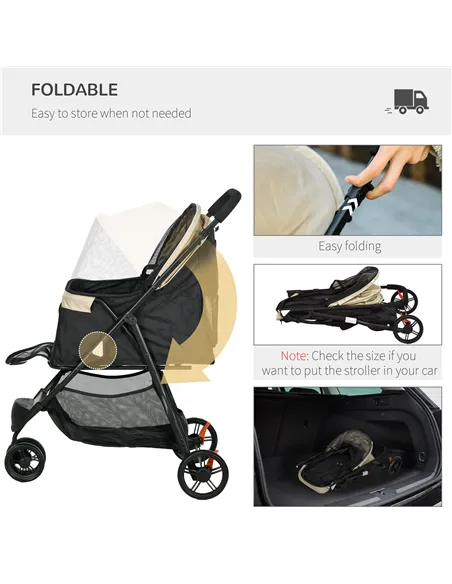 PawHut Foldable Pet Stroller w/ Rain Cover, for XS Dogs, S Dogs - Khaki