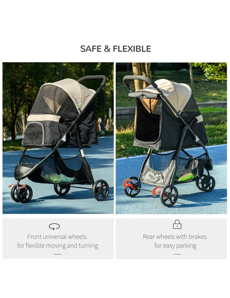 PawHut Foldable Pet Stroller w/ Rain Cover, for XS Dogs, S Dogs - Khaki