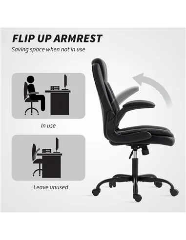 HOMCOM Faux Leather Office Chair. with Flip-Up Armrests - Black
