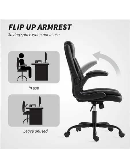 HOMCOM Faux Leather Office Chair. with Flip-Up Armrests - Black