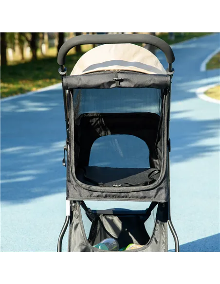 PawHut Foldable Pet Stroller w/ Rain Cover, for XS Dogs, S Dogs - Khaki