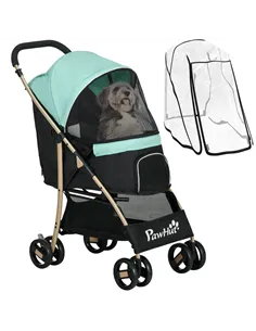 PawHut Pet Stroller for Small and Miniature Dogs, with Rain Cover - Green