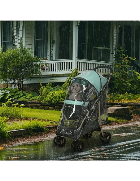 PawHut Pet Stroller for Small and Miniature Dogs, with Rain Cover - Green