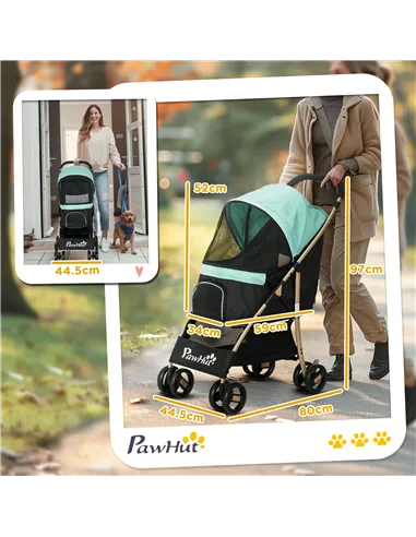 PawHut Pet Stroller for Small and Miniature Dogs, with Rain Cover - Green