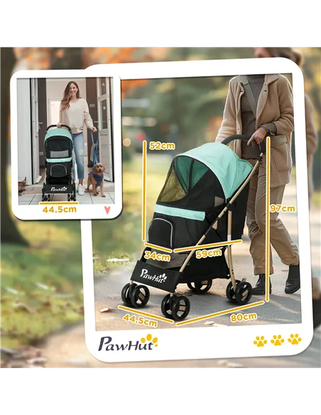 PawHut Pet Stroller for Small and Miniature Dogs, with Rain Cover - Green