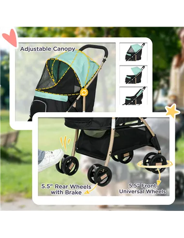 PawHut Pet Stroller for Small and Miniature Dogs, with Rain Cover - Green