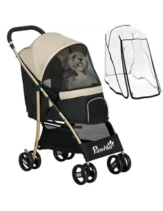 PawHut Pet Stroller for Small and Miniature Dogs, with Rain Cover - Khaki