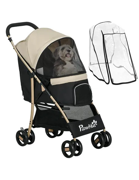 PawHut Pet Stroller for Small and Miniature Dogs, with Rain Cover - Khaki