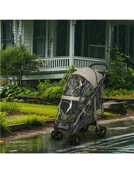PawHut Pet Stroller for Small and Miniature Dogs, with Rain Cover - Khaki