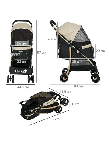 PawHut Pet Stroller for Small and Miniature Dogs, with Rain Cover - Khaki