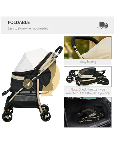 PawHut Pet Stroller for Small and Miniature Dogs, with Rain Cover - Khaki