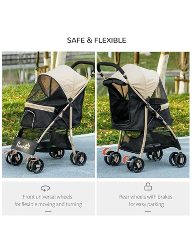 PawHut Pet Stroller for Small and Miniature Dogs, with Rain Cover - Khaki