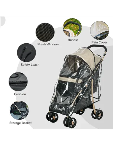 PawHut Pet Stroller for Small and Miniature Dogs, with Rain Cover - Khaki