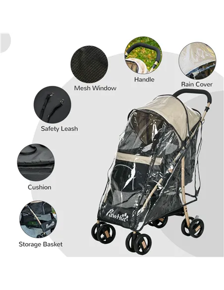 PawHut Pet Stroller for Small and Miniature Dogs, with Rain Cover - Khaki