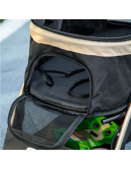 PawHut Pet Stroller for Small and Miniature Dogs, with Rain Cover - Khaki