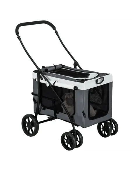 PawHut Foldable Dog Stroller, Pet Travel Crate, with Detachable Carrier, Soft Padding, for Mini, Small Dogs - Grey